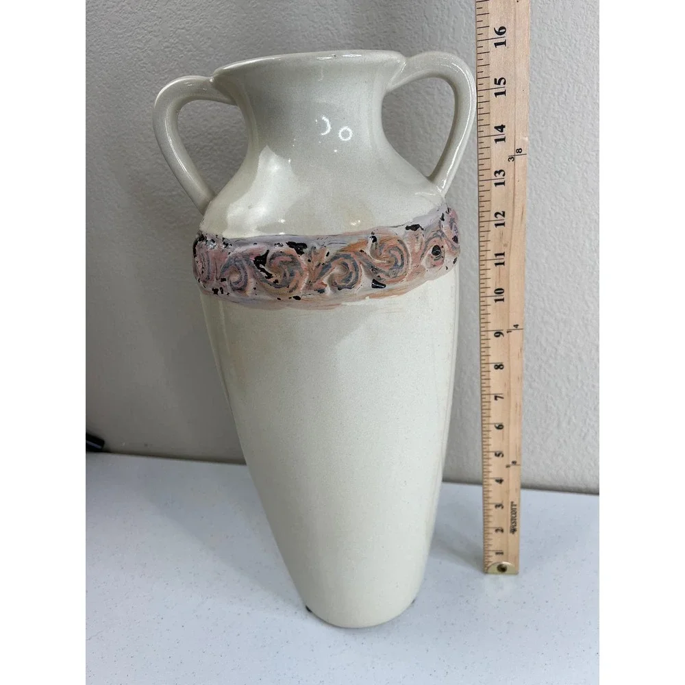Decorative Vase Cream Tan Artistic Large‎ Classic Classy Vintage
